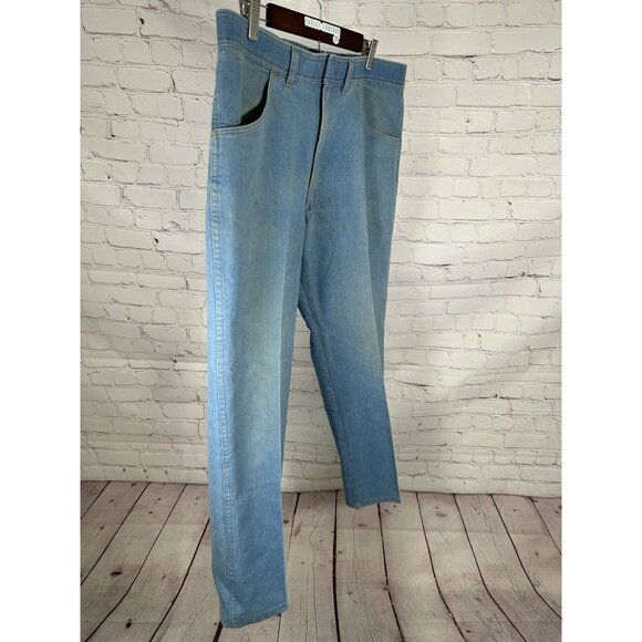VTG Wrangler Light Wash Distressed Blue Denim Wide Leg Men’s Jeans (36 X 29) - Picture 16 of 16